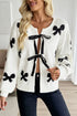 Ribbon Tie Front Bow Jacquard Knit Cardigan